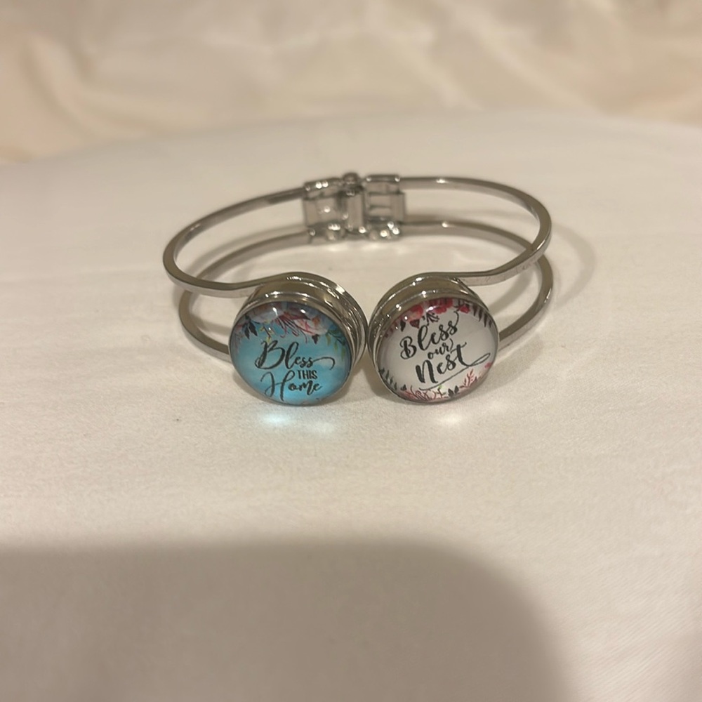 Cuff Bracelet “Bless this Home “- “Bless our Nest‎ “Silver Tone